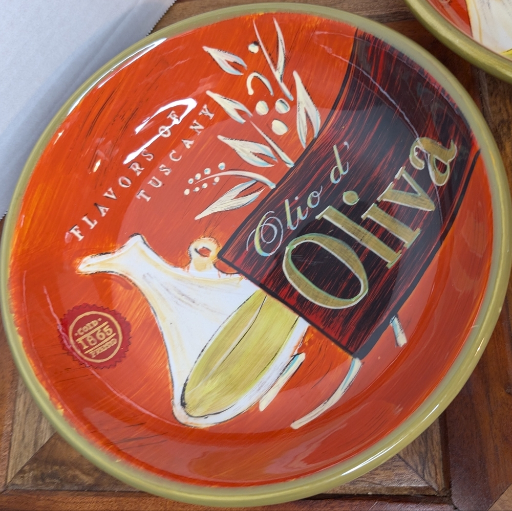 Pier 1 Tuscan Olive d'Oliva 8.5" Orange and Cream Bowls